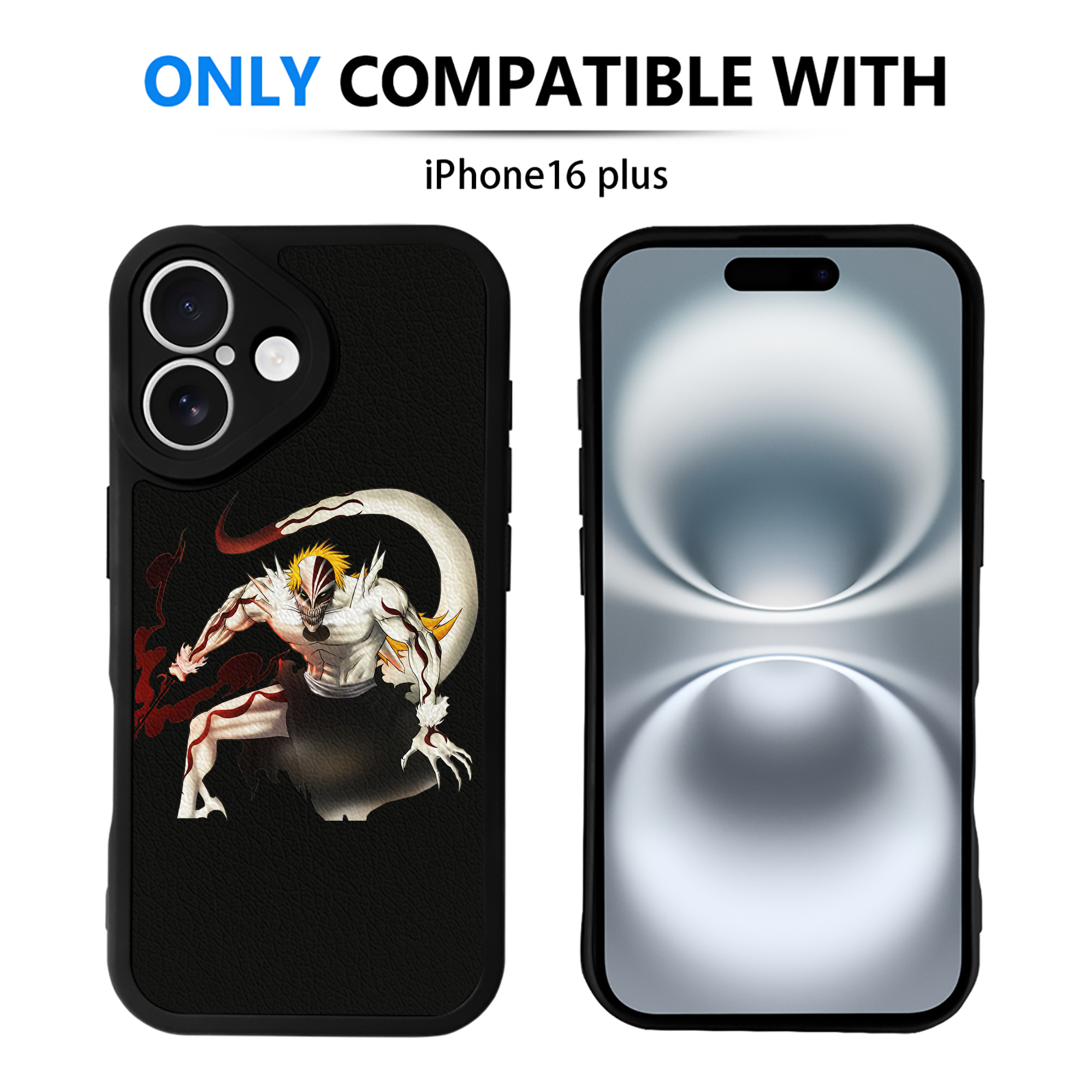 （画像用） ブリーチ 黒崎一護（くろさき いちご）BLEACH Kurosaki Ichigo 【iPhone 16シリーズ対応】シリコンスマホケース（レザー調） 材質：シリコン